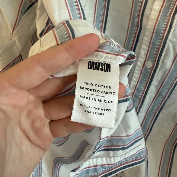Grayson The Hero Button Down Shirt Blue White Red Stripes By Frank & Eileen - Picture 5 of 6